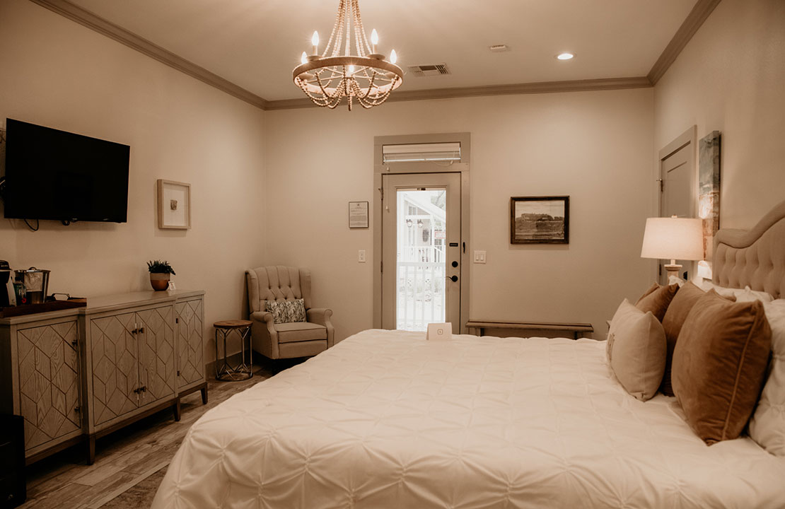 Guest room at The Kendall, a historic 1859 boutique inn in Boerne, TX